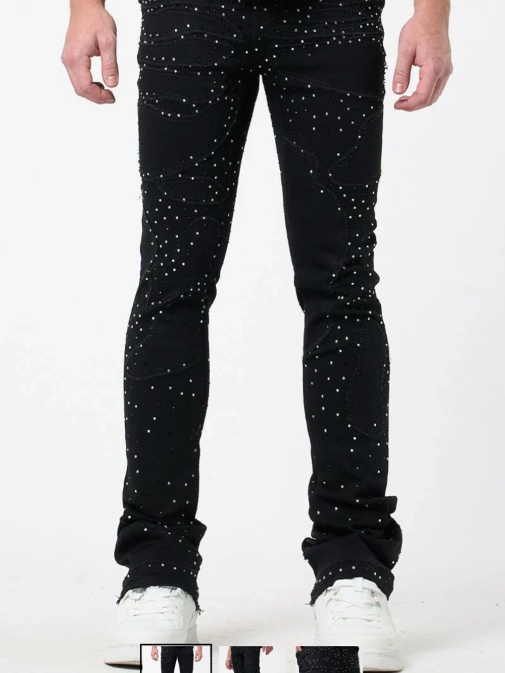 “Starry Night” Men's Black Studded Slim Jeans